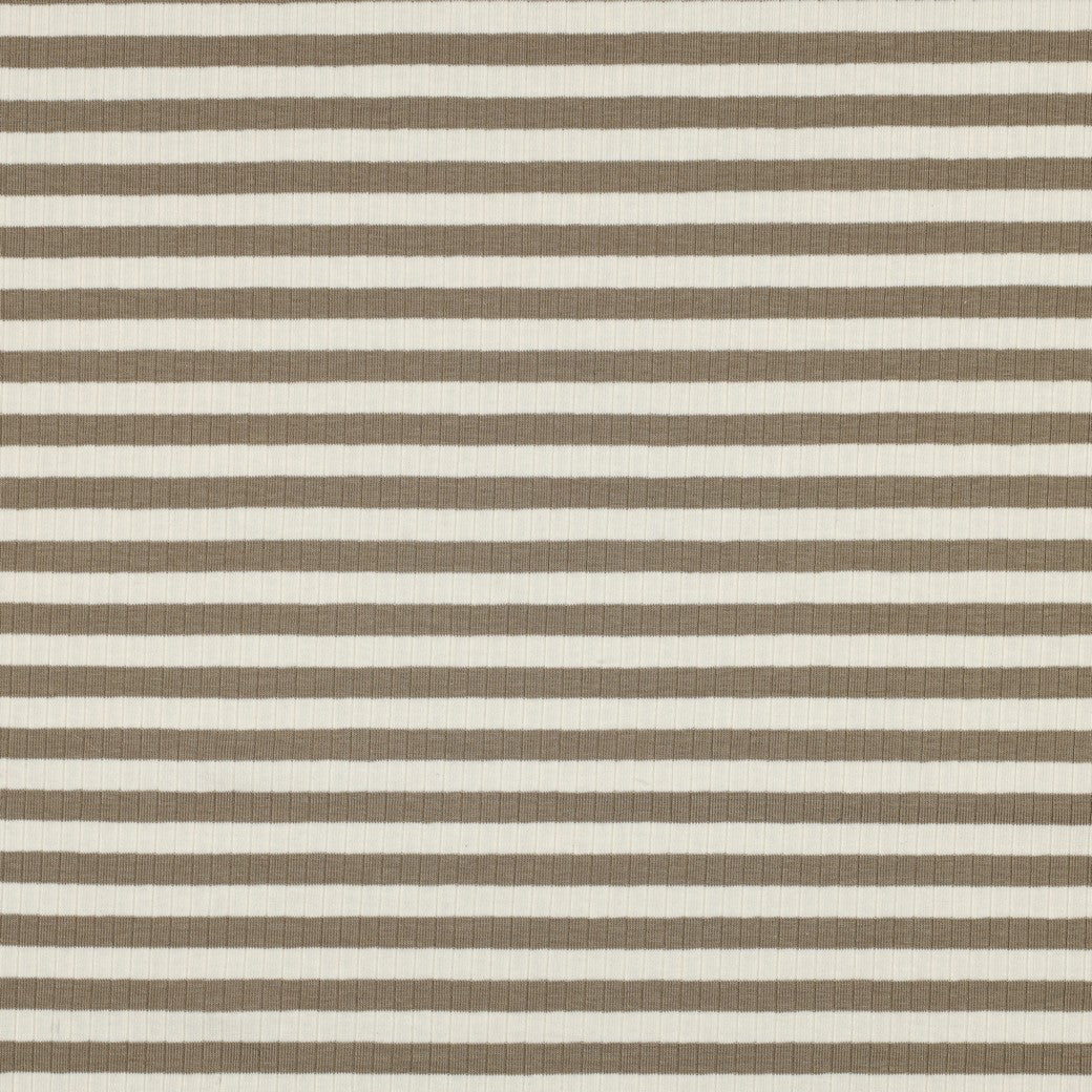 Rippjersy - Beige/ Weiß