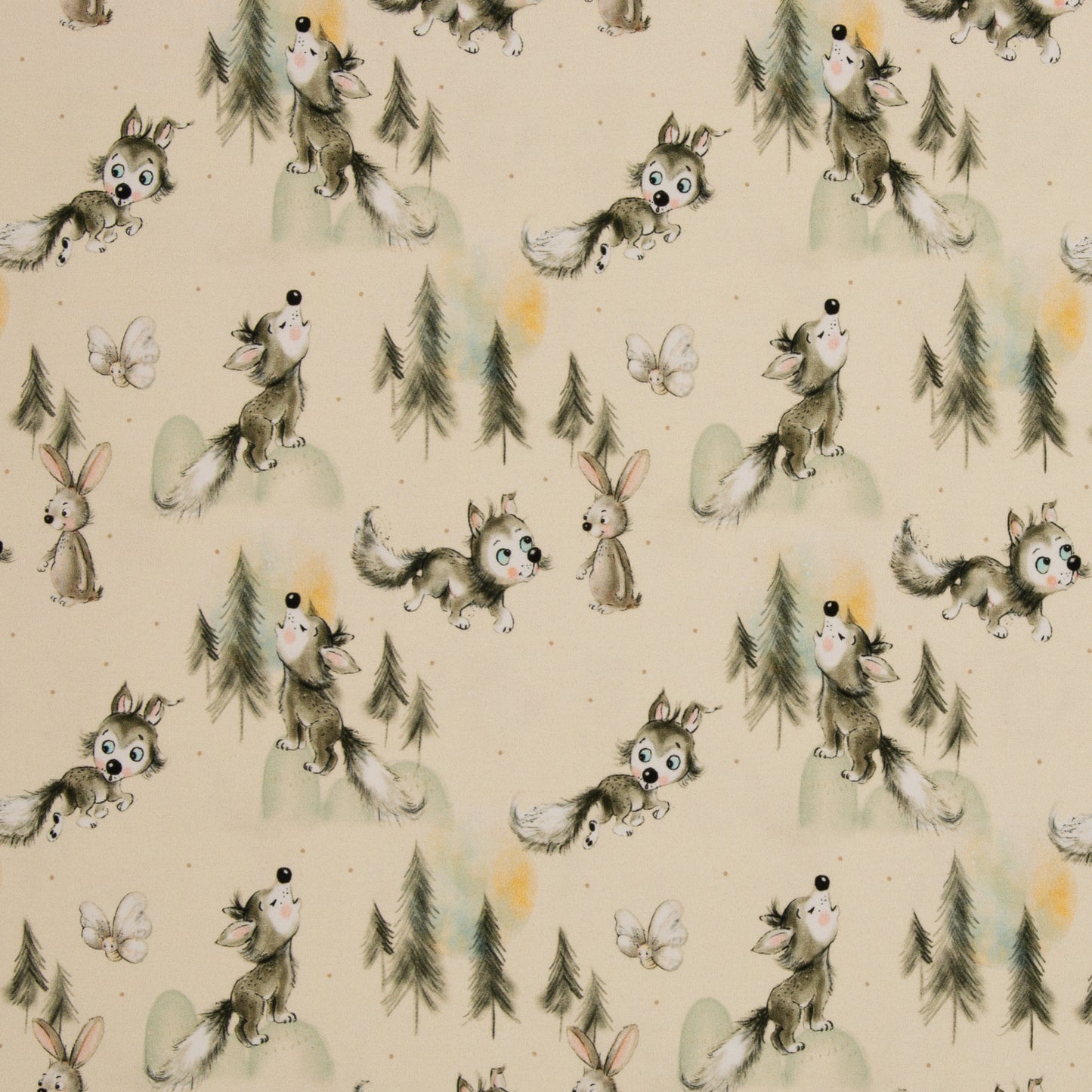 Stoffpaket Wolf beige mit French Terry