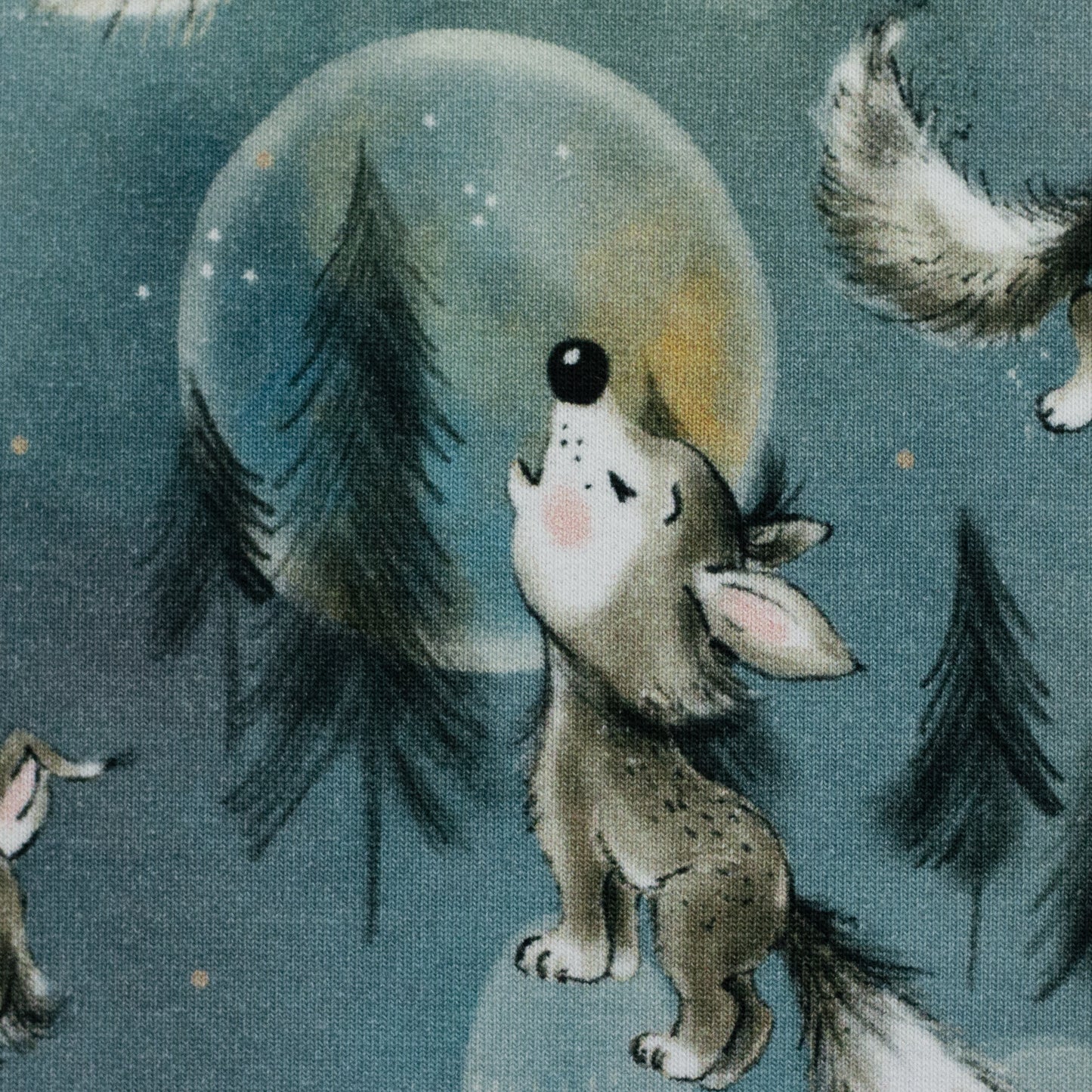 Stoffpaket Wolf Smaragd mit Waffeljersey