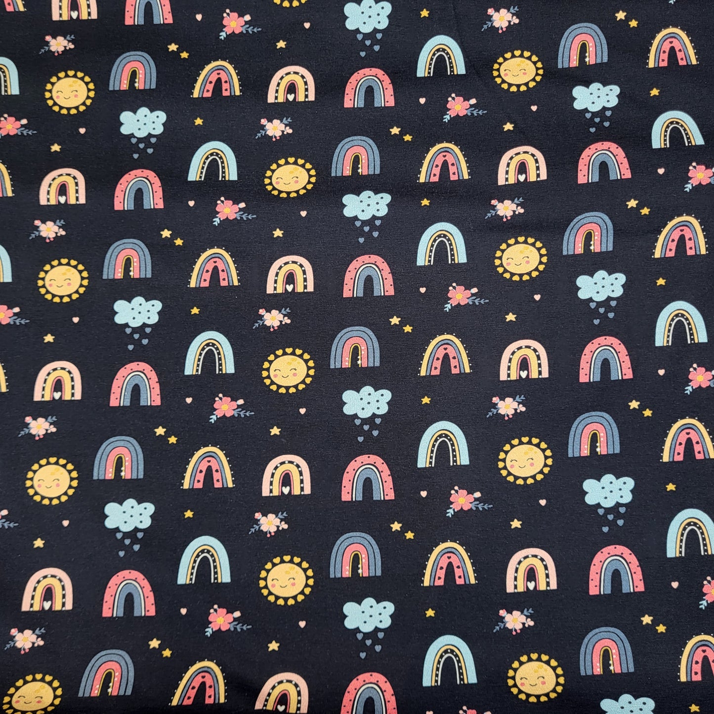 Baumwolle Jersey "Regenbogen& Sonnenschein" Navy