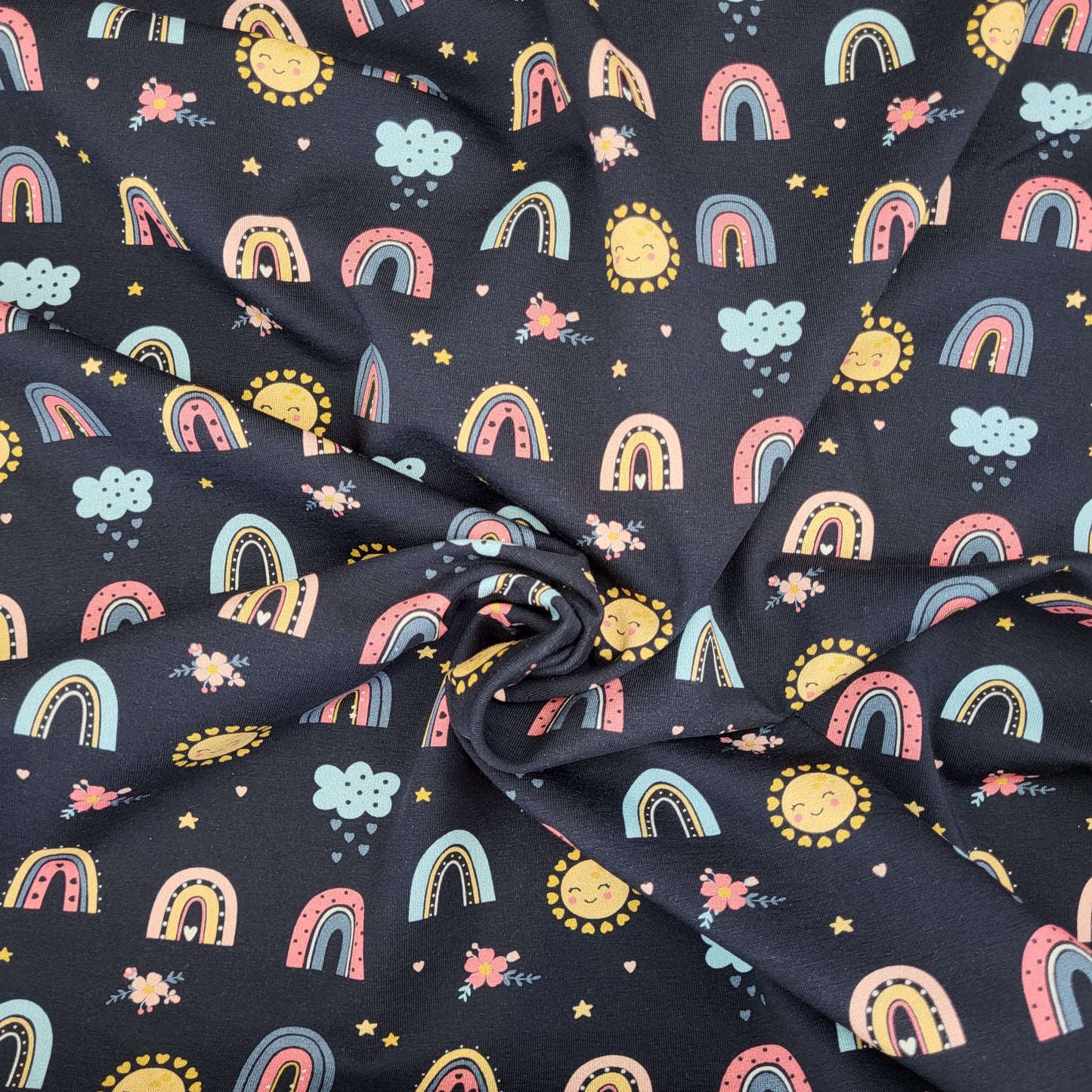 Baumwolle Jersey "Regenbogen& Sonnenschein" Navy