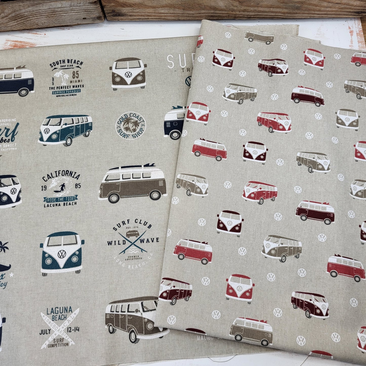 Dekostoff "VW Bulli" blau