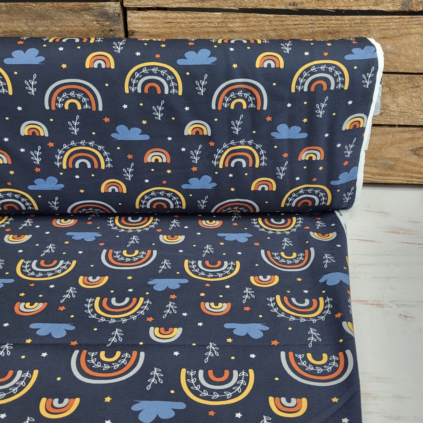 Baumwolljersey "Regenbogen" Navy