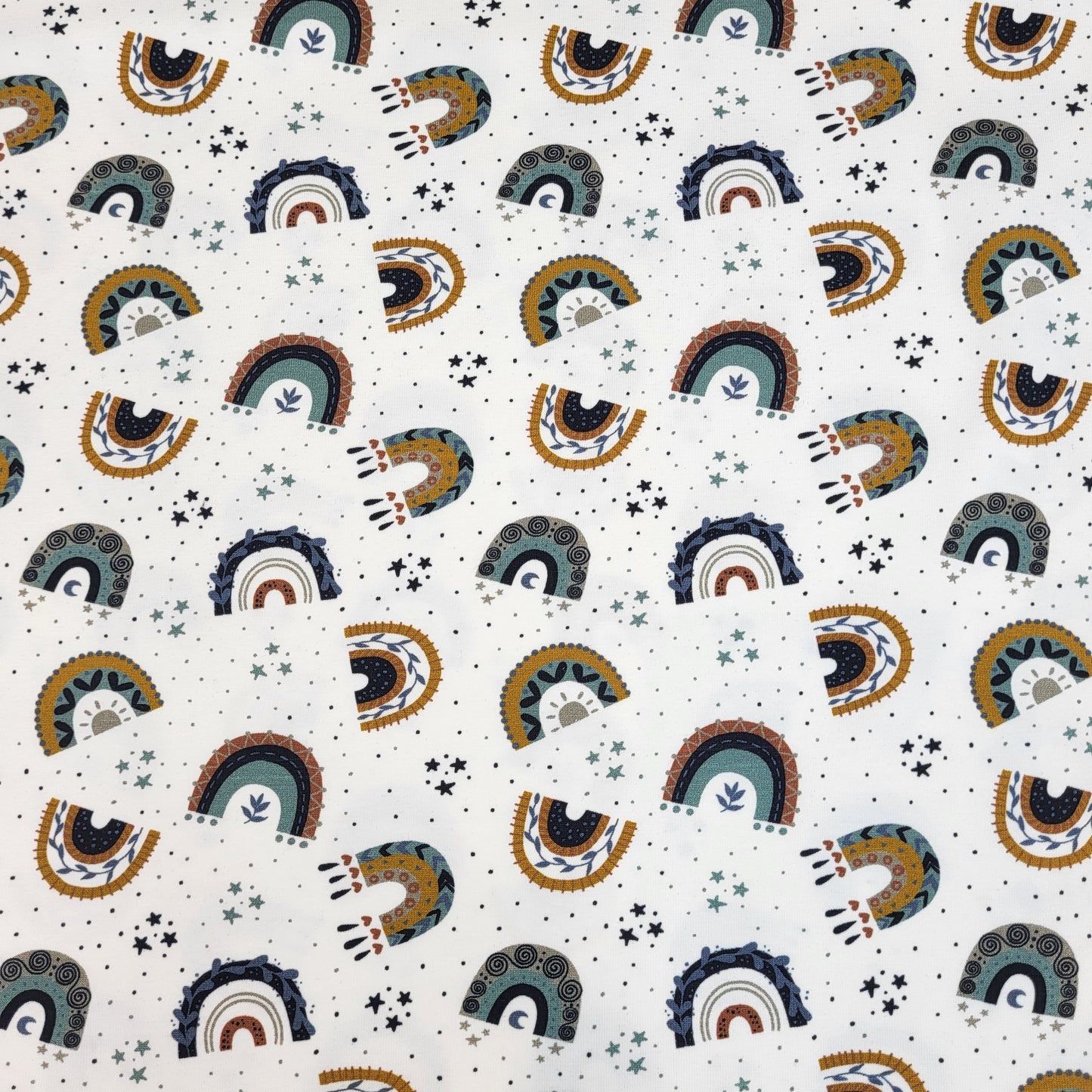 Baumwolljersey "Regenbogen" Weiß