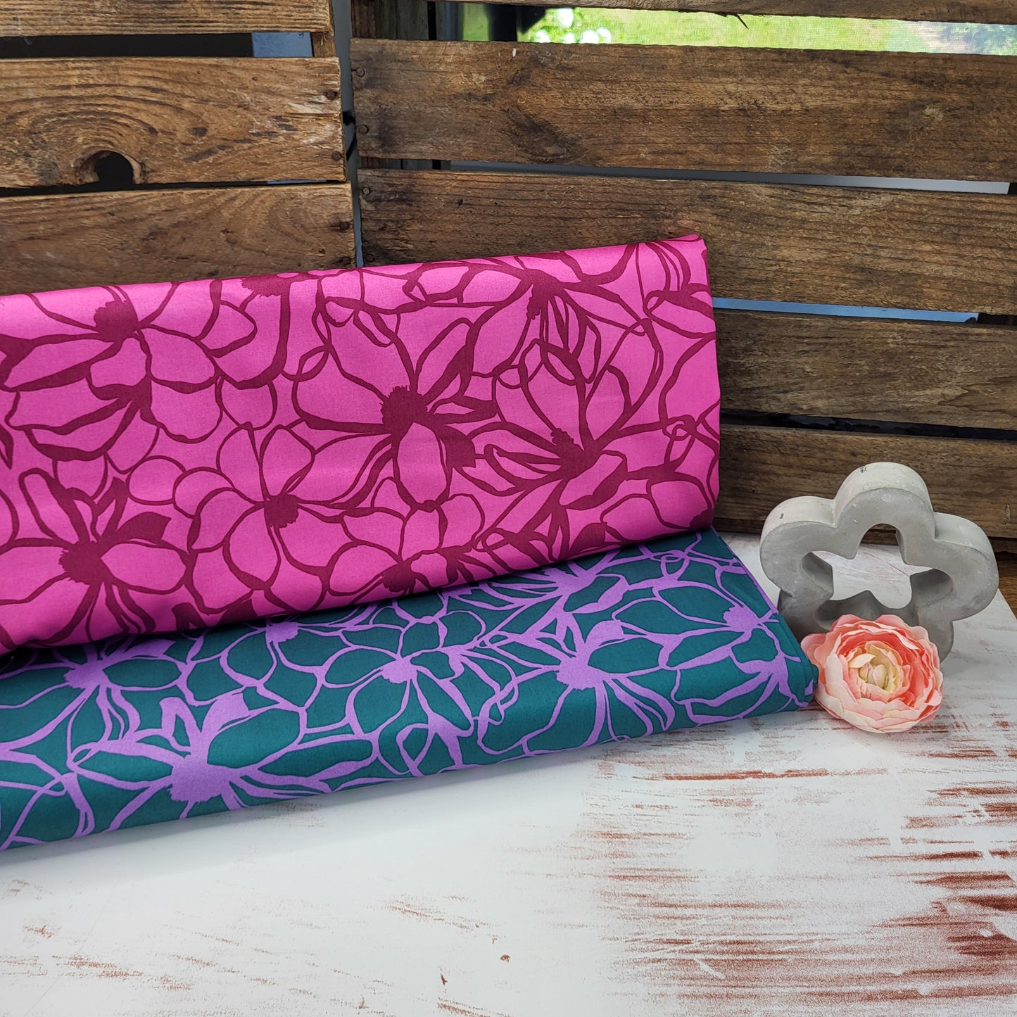 Baumwolle Satin "Magnolie" Petrol