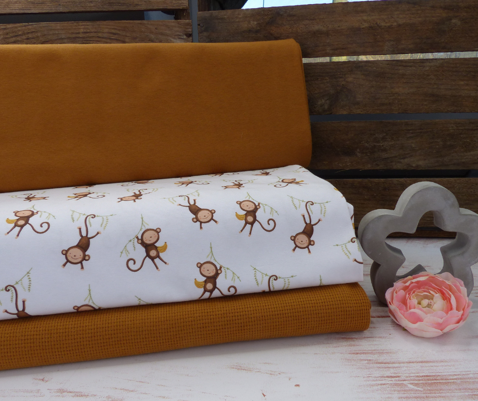 Stoffpaket Affen mit Waffeljersey