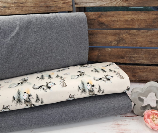 Stoffpaket Wolf beige mit French Terry