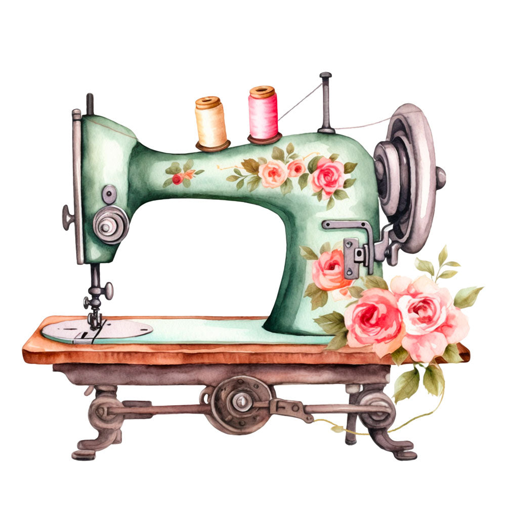 Bügelbild Nähmaschine grün