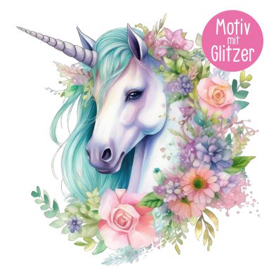 Bügelbild Glitzer Einhorn Pastell grünlich