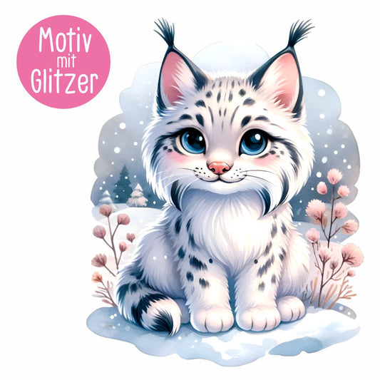 Bügelbild Glitzer Luchs Winter