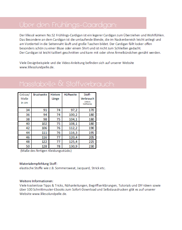 Papierschnittmuster No.52 Frühlings-Cardigan