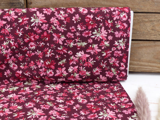 Viskosedruck Blümchen bordeaux