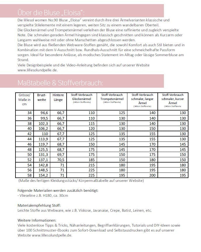 Papierschnittmuster lillesol women No.90 Bluse "Eloisa"