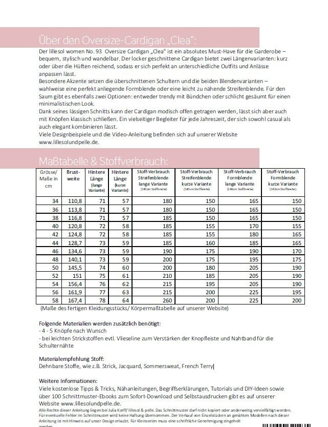 Papierschnittmuster No.93 Oversize Cardigan "Clea"