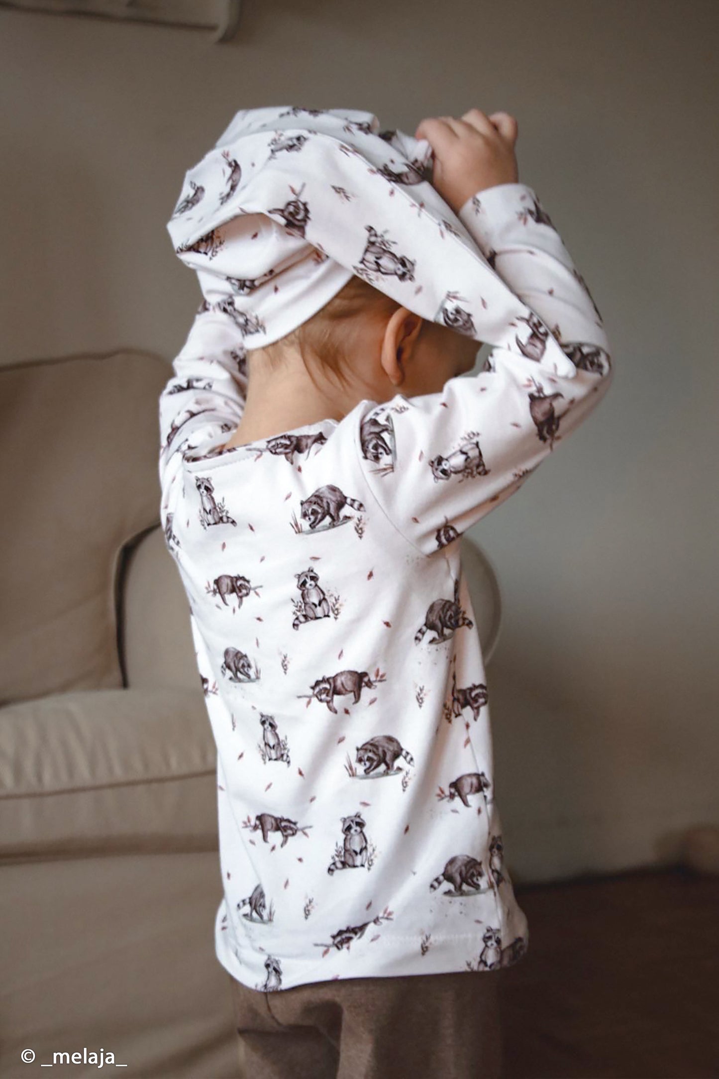 Jersey Druck "Waschbär" weiß
