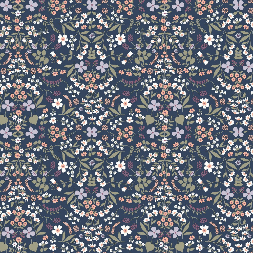 Baumwolle/Popelin "Liebliche Blumen" navy