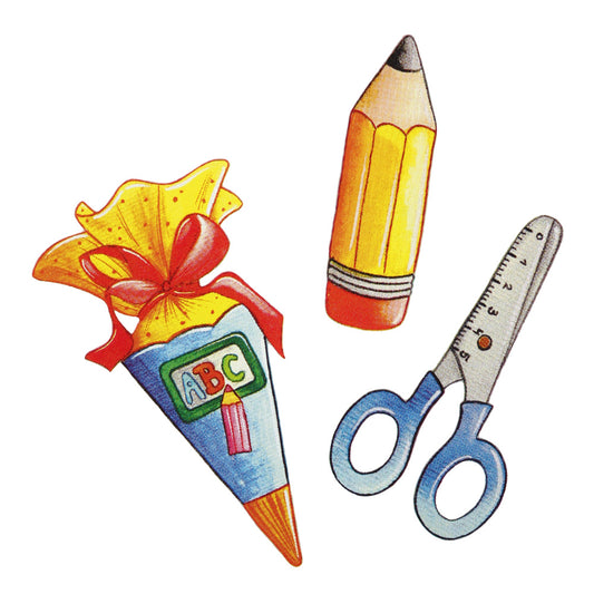 Bügelmotive-Set Schultüte, Stift & Schere