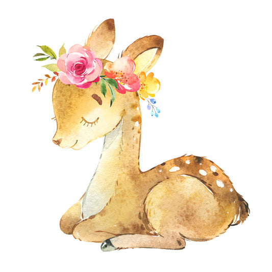 Bügelmotiv Reh mit Blumen