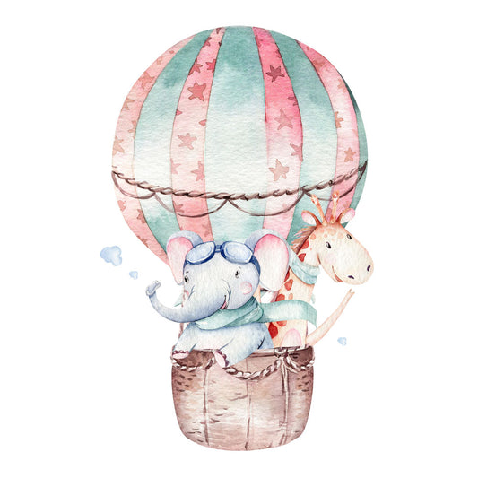 Bügelmotiv Ballon mit Elefant und Giraffe