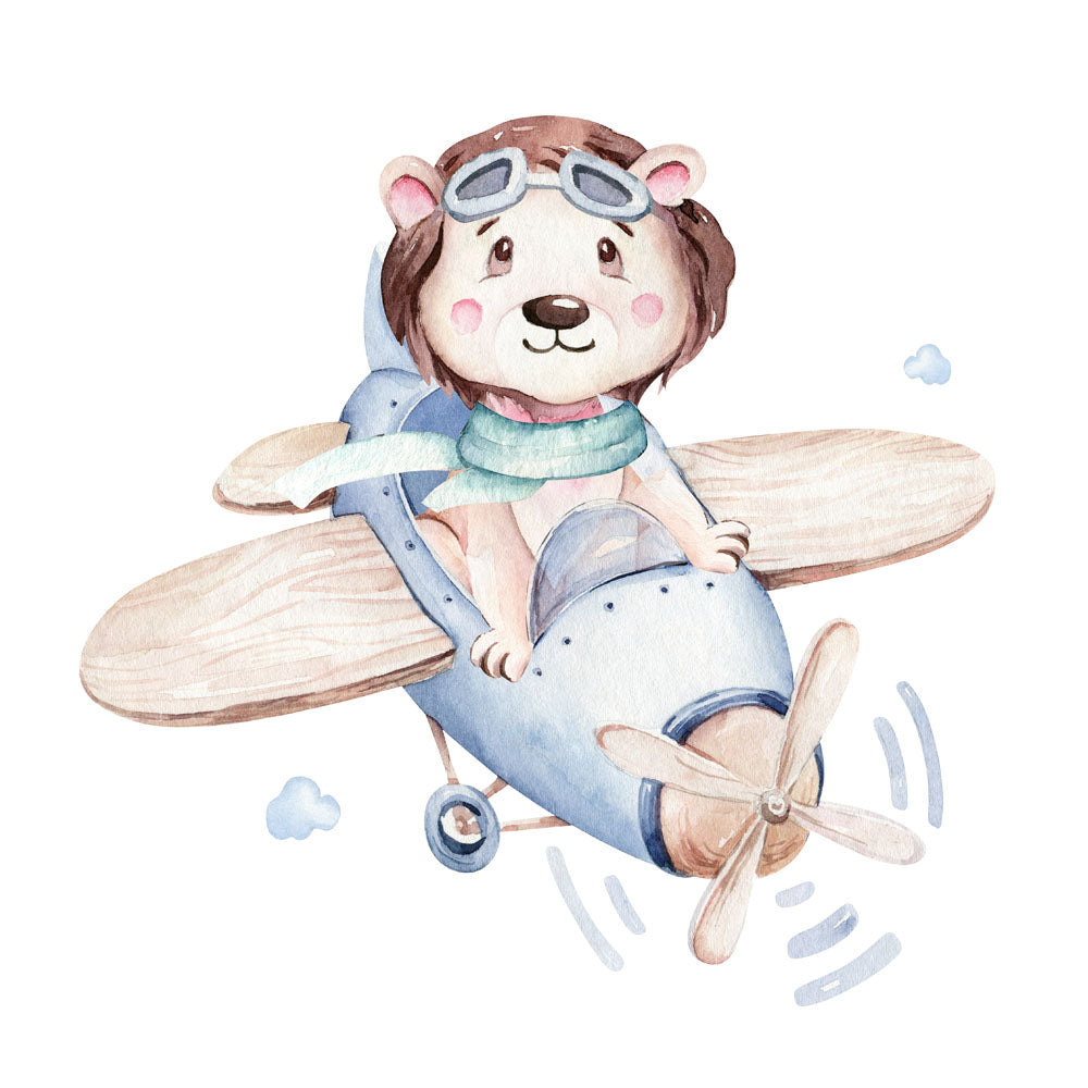 Bügelmotiv Flugzeug mit Löwe