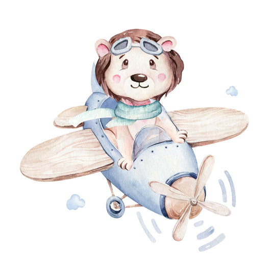 Bügelmotiv Flugzeug mit Löwe