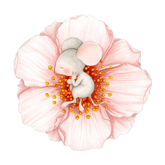 Bügelmotiv Maus in Blüte