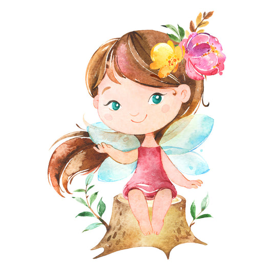 Bügelmotiv Fee auf Baumstumpf