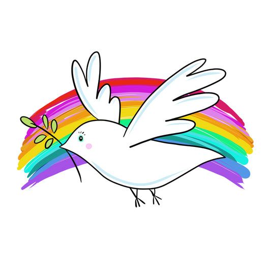 Bügelbild Taube Regenbogen