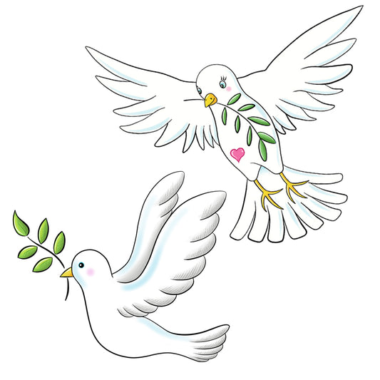 Bügelbild Set 2x Friedenstauben klein