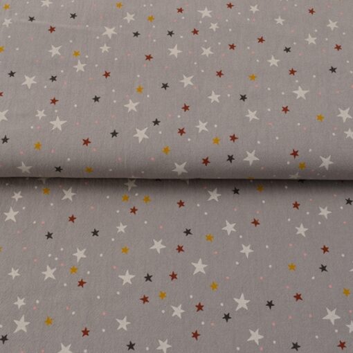Baumwolldruck leicht gecrasht – Sterne – grau