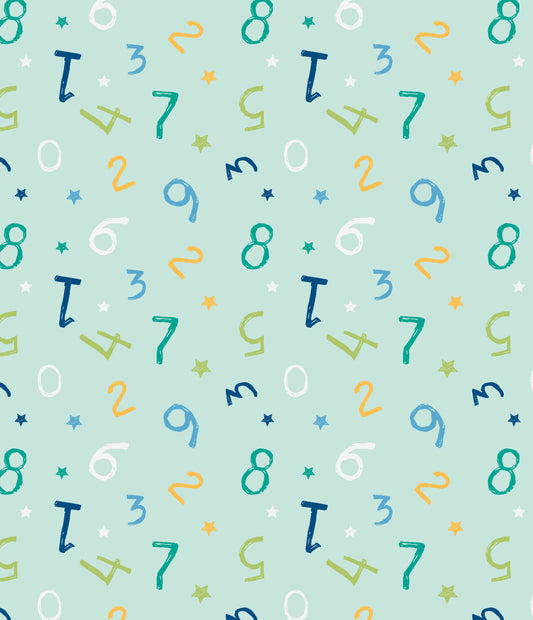 Baumwolle, Webware, mit Zahlen und Buchstaben, mint