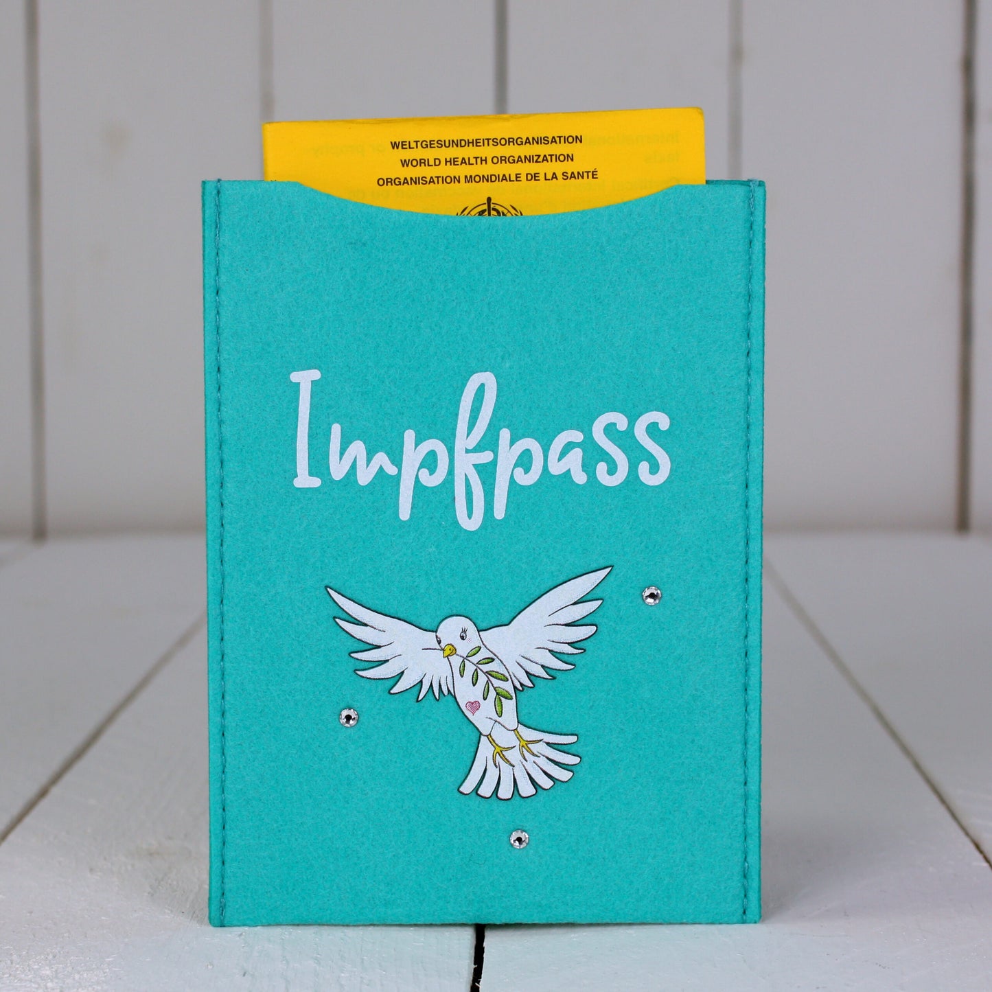 Bügelbild Schrift Impfpass weiß