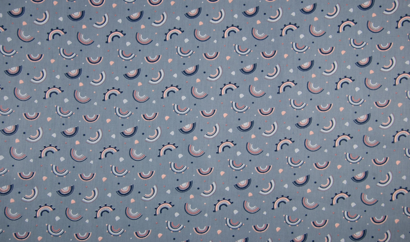 Baumwolle, Webware, dusty blue mit Regenbögen