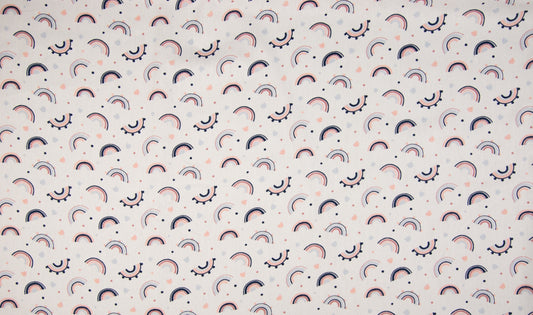 Baumwolle, Webware, weiß mit Regenbögen