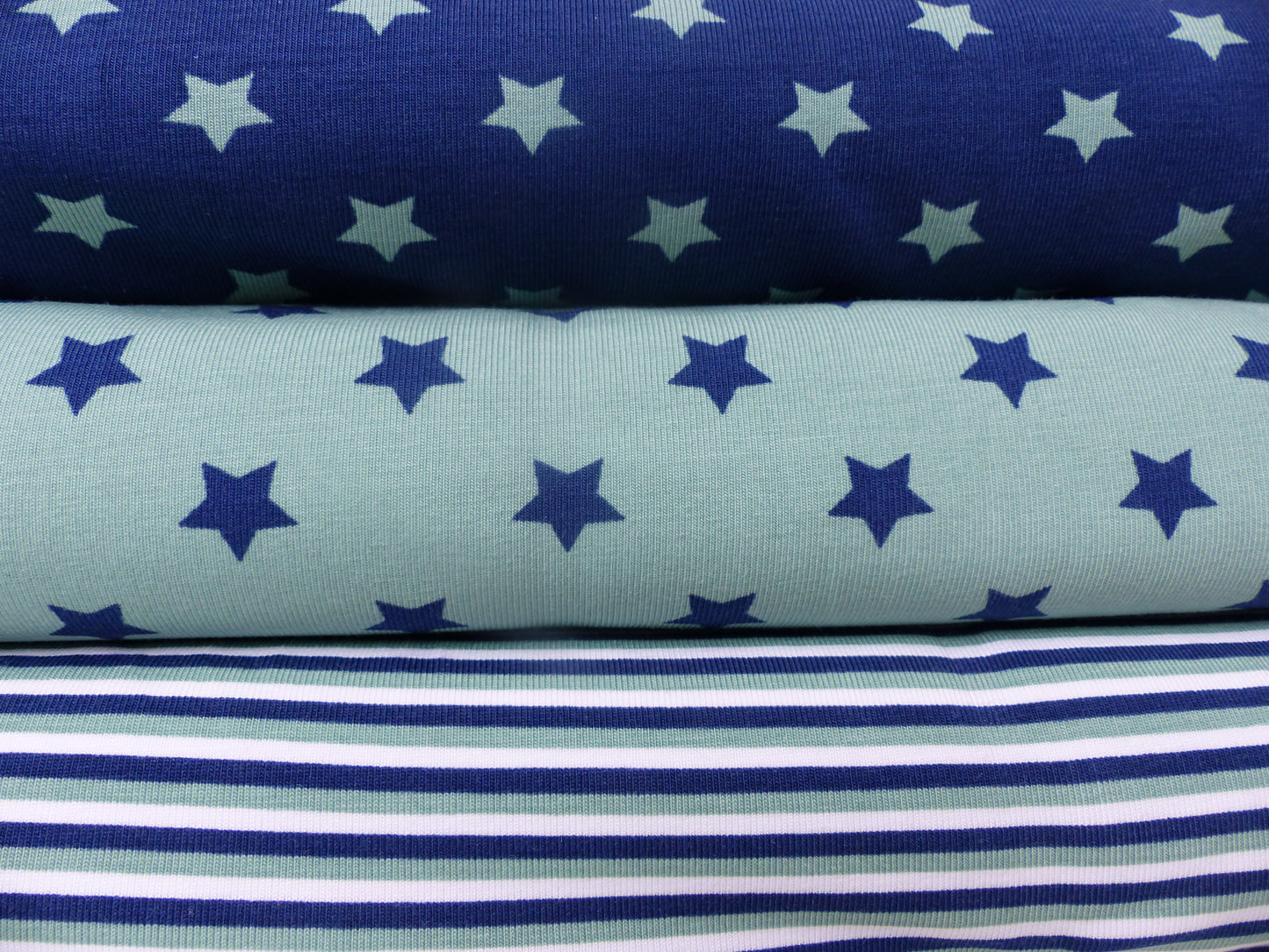 Jersey Baumwolle, Sterne und Streifen,dunkelblau, mint