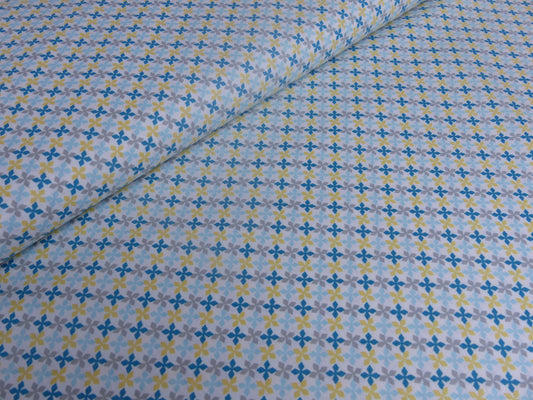 Baumwolle, Webware, Blumen weiß, petrol und blau