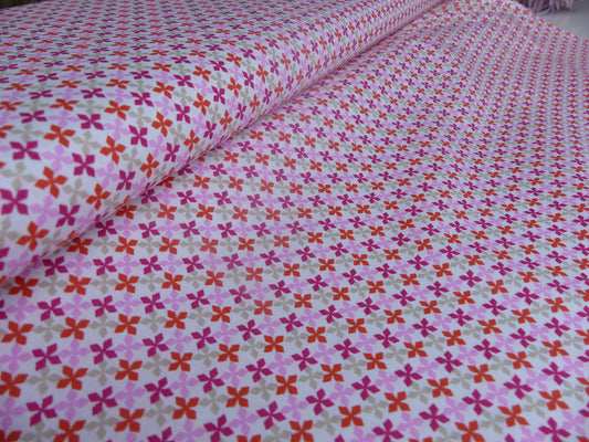 Baumwolle, Webware, Blumen weiß,beige,pink