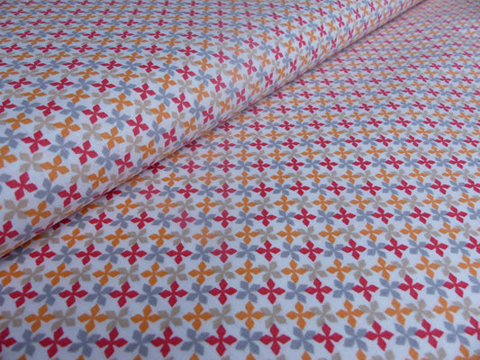 Baumwolle, Webware, Blumen rot/orange