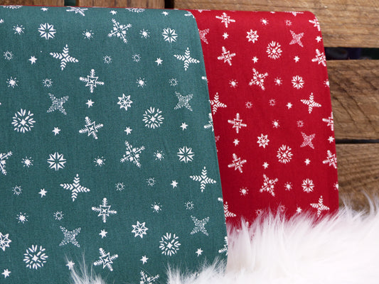 Baumwolle- Webware- Druck Weihnachten mit Schneekristallen