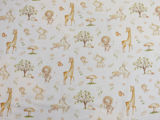 Baumwolle Webware "Tiere" in weiß