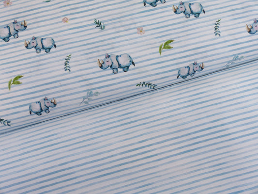 Baumwolle Webware "Streifen & Nashorn"