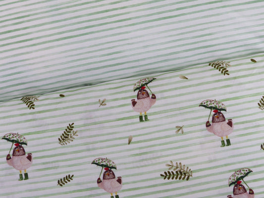 Baumwolle Webware "Streifen & Hühner"