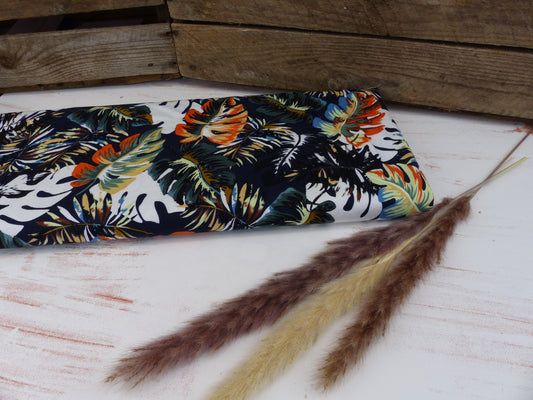 Viskosejersey-große Blätter-navy