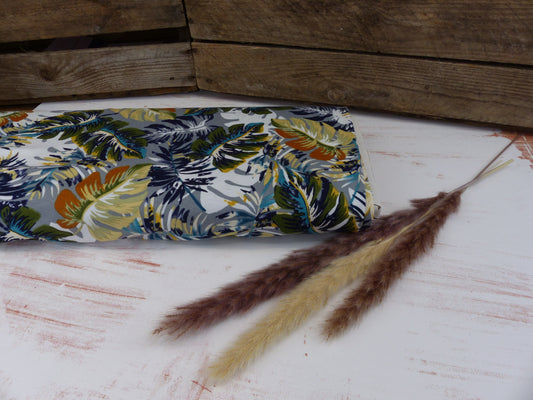 Viskosejersey-große Blätter-grau/khaki