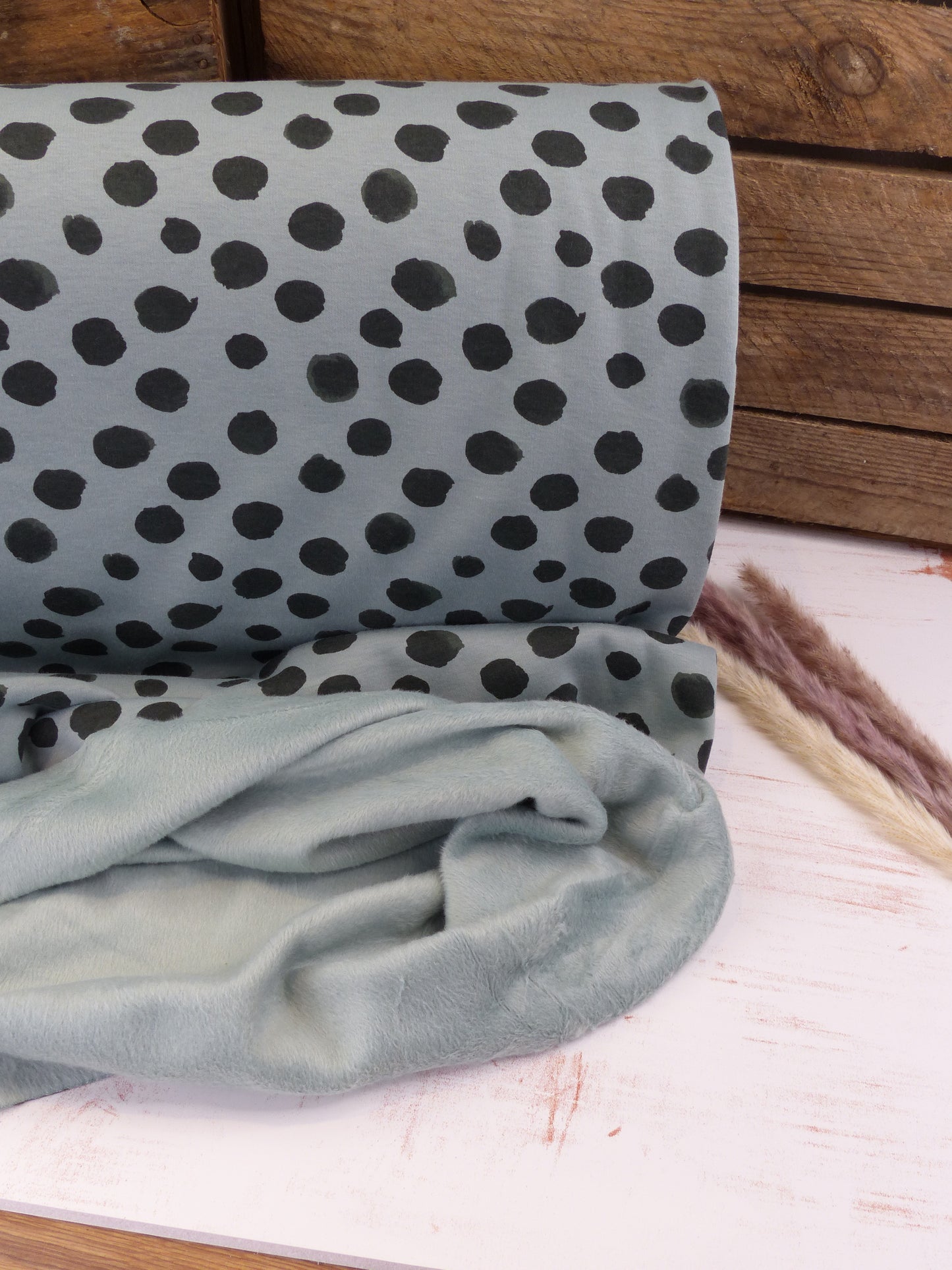 Alpenfleece, angeraut, "Dots", dusty mint