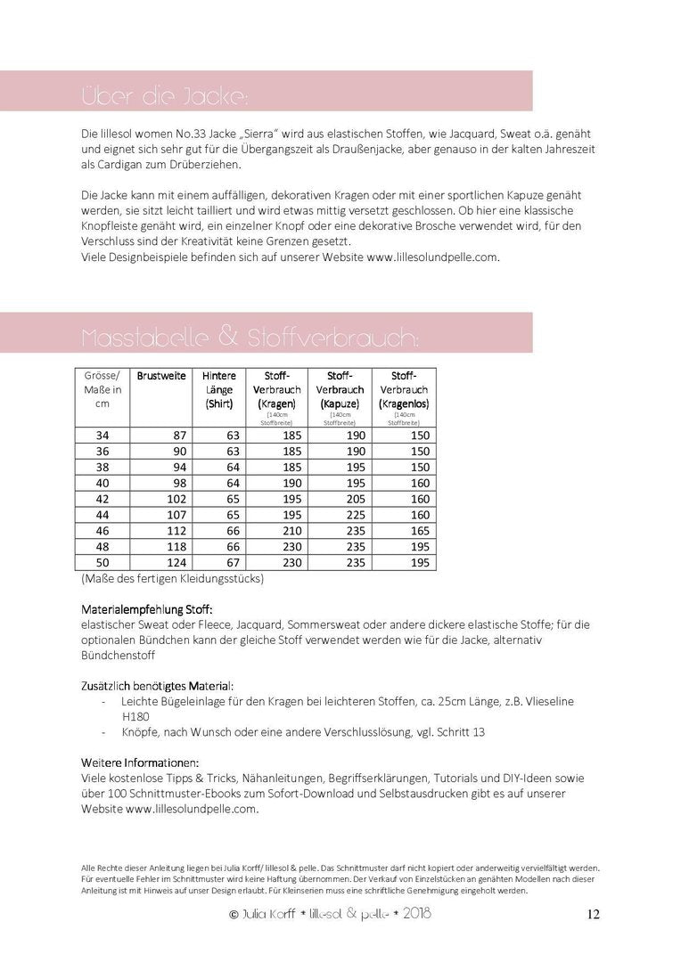Papierschnittmuster lillesol women No.33 Jacke Sierra
