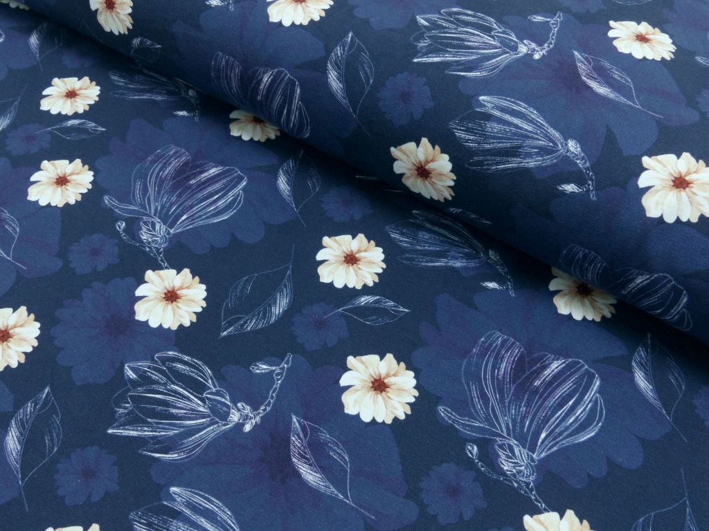 Baumwoll Jersey Druck Maya by LIEBEfein in dunkelblau