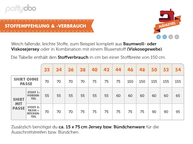 Schnittmuster Sara Damenshirt by pattydoo (Gr.32-54)