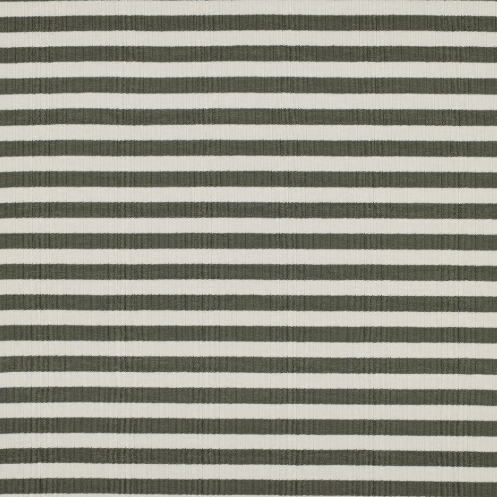 Rippjersy - Olive/ Weiß