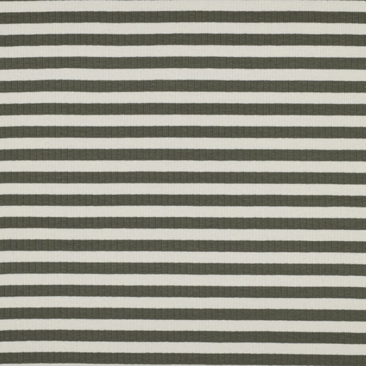 Rippjersy - Olive/ Weiß